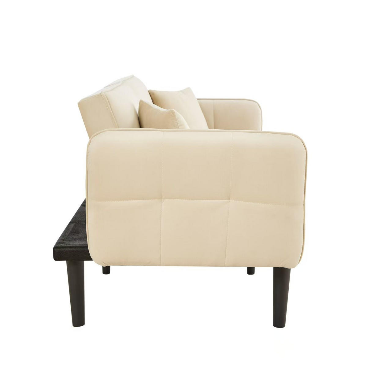2-SITZER SCHLAFSOFA Samt Beige mit verstellbarer Rückenlehne und Kissen - Beige, Holz/Holzwerkstoff (176/76/78cm) - WISHDOR
