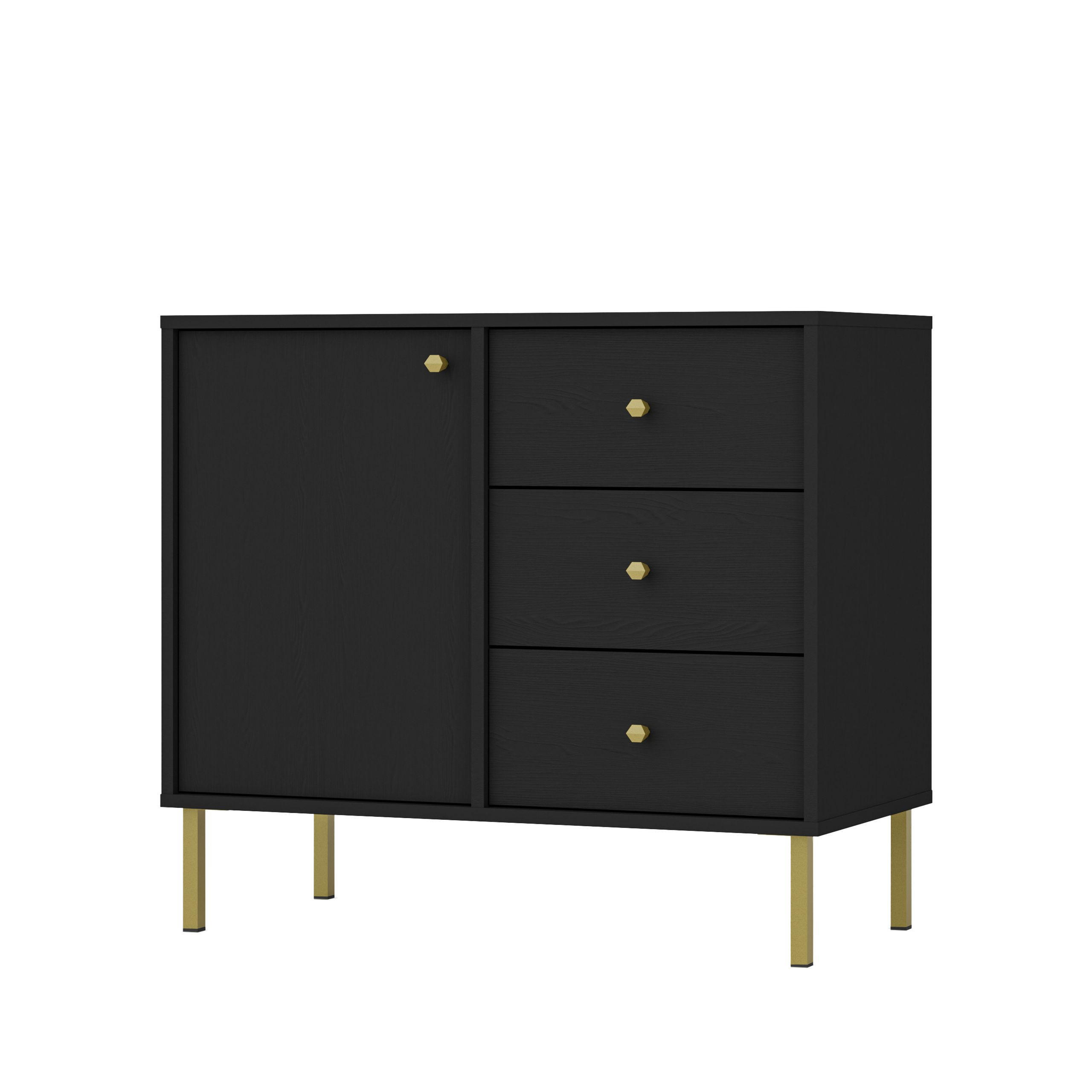 KOMMODE TORINO 84/74/41 cm mit 3 Schubladen 1 Türen Graphitfarben - Graphitfarben, Holzwerkstoff (84/74/41cm) - MASSENO