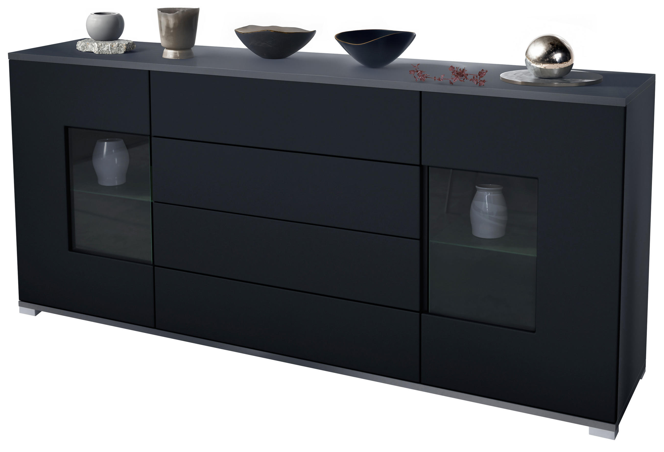 SIDEBOARD Grömitz Schwarz matt - Schwarz, Holzwerkstoff (166.5/75.5/35cm) - Vladon