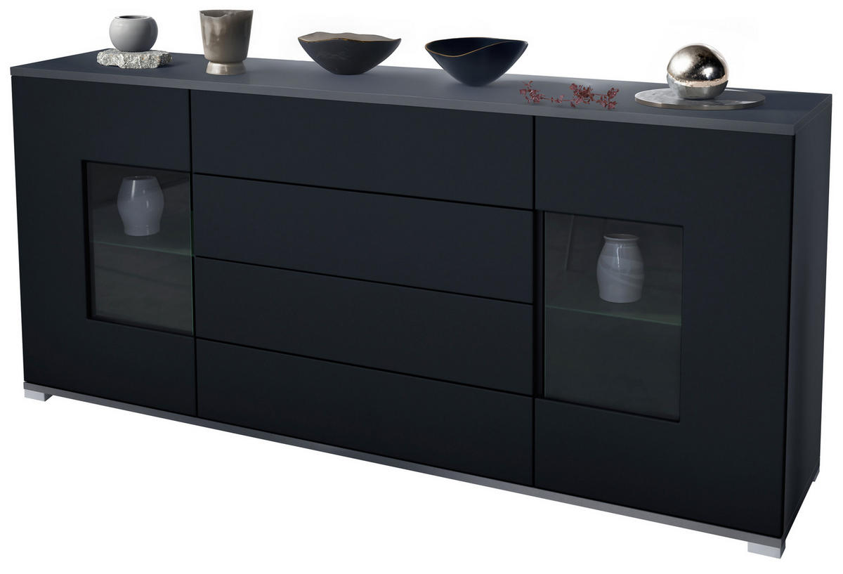SIDEBOARD Grömitz Schwarz matt - Schwarz, Holzwerkstoff (166.5/75.5/35cm) - Vladon