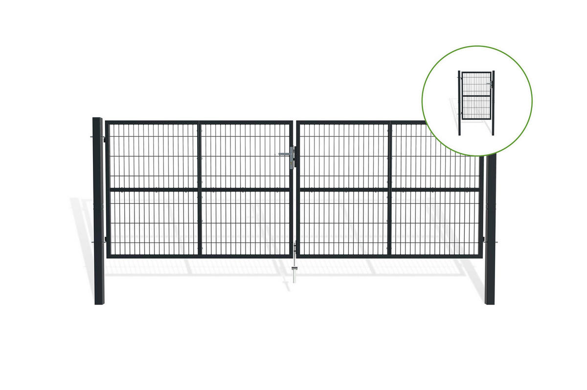 ZAUNTOR Grau Razo 4m H.140cm + TÜRCHEN 1m H.140cm - Grau, Metall (408/146cm) - Casanoov