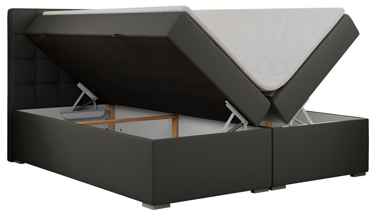 BOXBETT CARMEN 160/200 Dunkelgrau Kunstleder - H3 - Dunkelgrau, Holz/Textil (160/200cm) - MKS