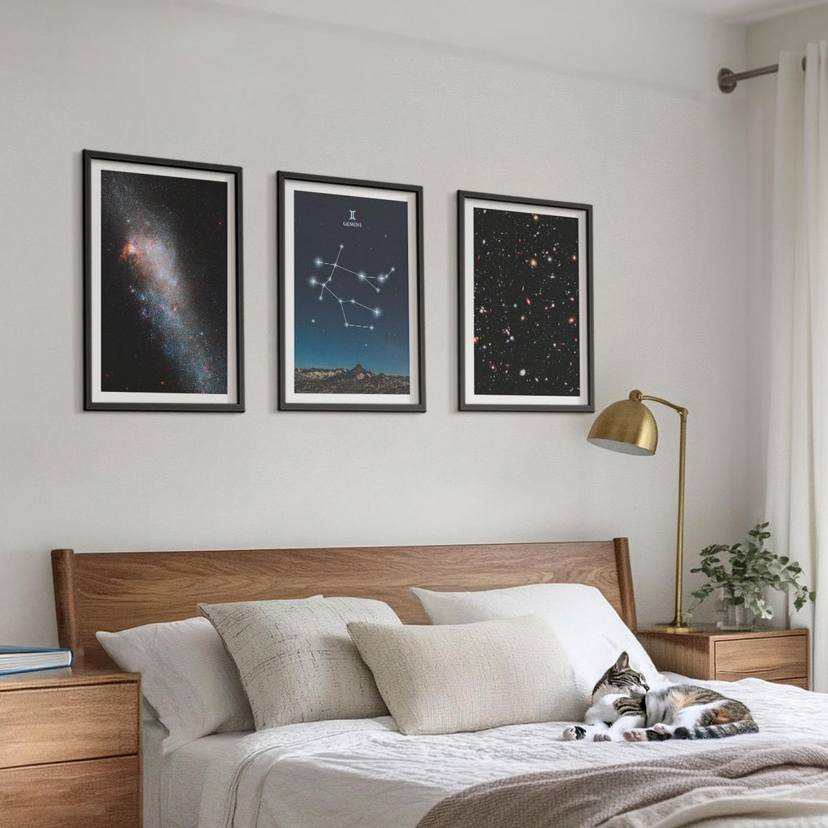 BILDER SET 3er Set - 40x60 cm Schwarzer Rahmen - Sternzeichen Zwillinge Galaxie - Schwarz, Kunststoff (40/60cm) - TULUP
