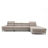 ECKSOFA JAZZ MAXI Rechts mit Schlaffunktion 125x195 Velours Beige - Beige/Schwarz, Holz/Textil (203/350cm) - Muffo