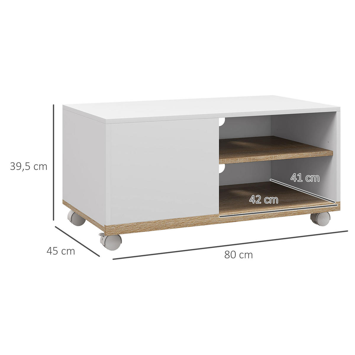 LOWBOARD DE-16101 80/45/41 cm Weiß/Eiche hell - Weiß, Holzwerkstoff (80/39/45cm) - ComfortXL