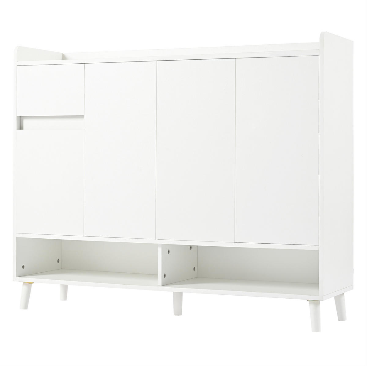 SCHUHSCHRANK 120/35/99 cm mit 4 Türen, 1 Schublade, verstellbarem Einlegeboden und Kippsicherung, aus Spanplatte, Weiß - Weiß, Holzwerkstoff (120/99/35cm) - Redom