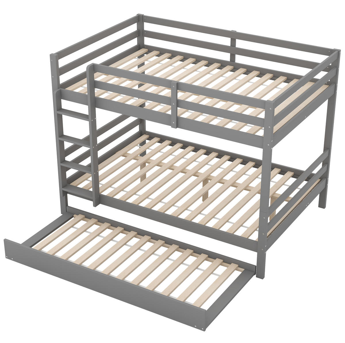 ETAGENBETT aus Kiefernholz und MDF 140x200 cm Grau mit Ausziehbett, hoher Absturzsicherung und stabiler Treppe - Grau, Holzwerkstoff (140/200cm) - Modfu