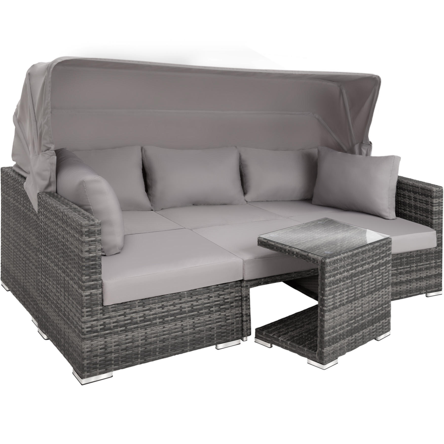 ALUMINIUM RATTANLOUNGE San Marino, mit klappbarem Sonnenschutz, grau - Grau, Kunststoff (68/131/199cm) - tectake