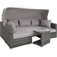 RATTANLOUNGE San Marino,mit Sicherheitsglasplatte, variabel aufstellbar,grau - Grau, Kunststoff (68/131cm) - tectake