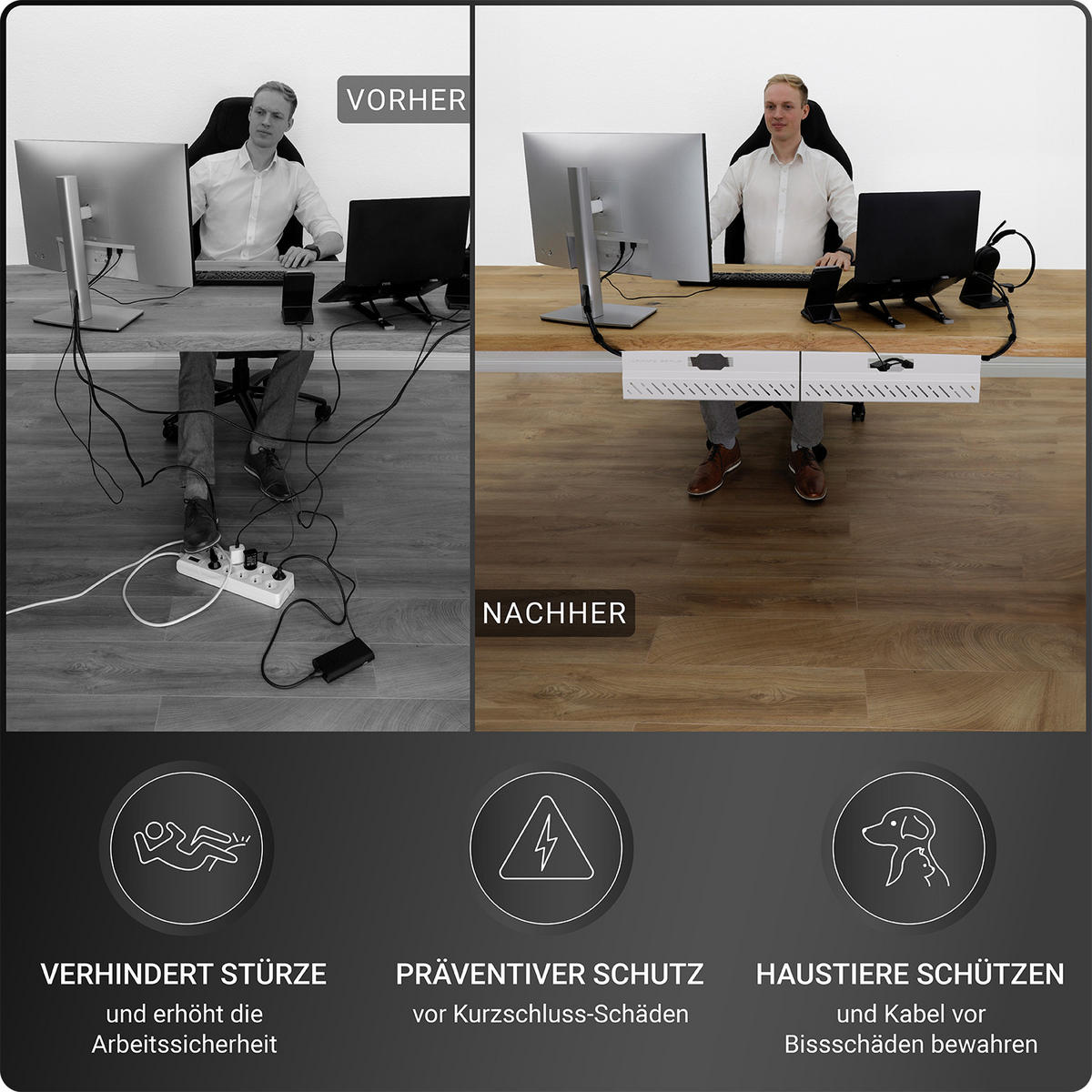 KABELKANAL Schreibtisch - Kabelmanagement Schreibtisch - Weiß, 2er-Set - Weiß, Metall (43/11/13cm) - Ultimate Setup
