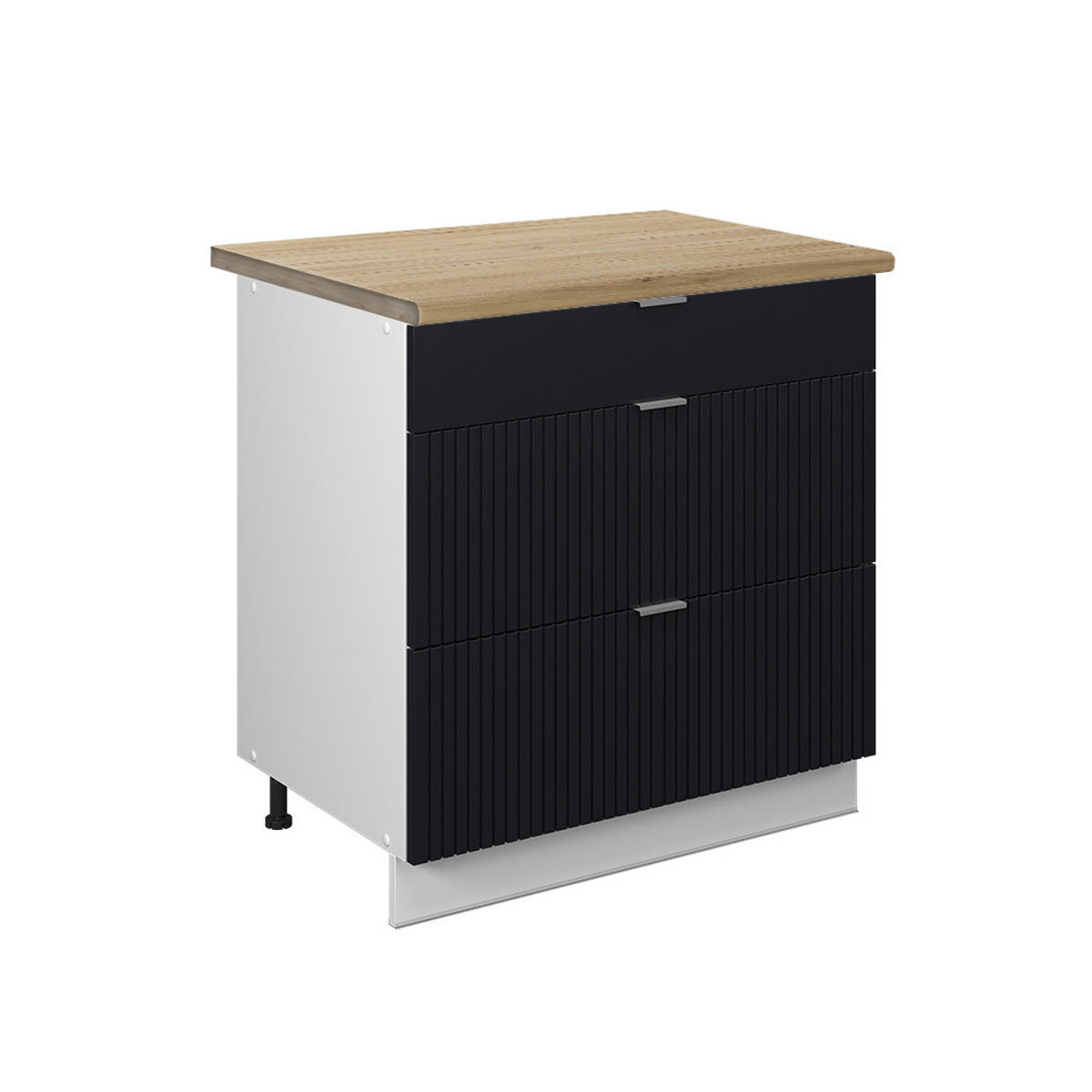 KÜCHENUNTERSCHRANK Fame-Line, Schwarz gestreift, 80 cm mit 3 Schubladen, AP Eiche - Schwarz/Weiß, Holzwerkstoff (80/82/60cm) - Vicco
