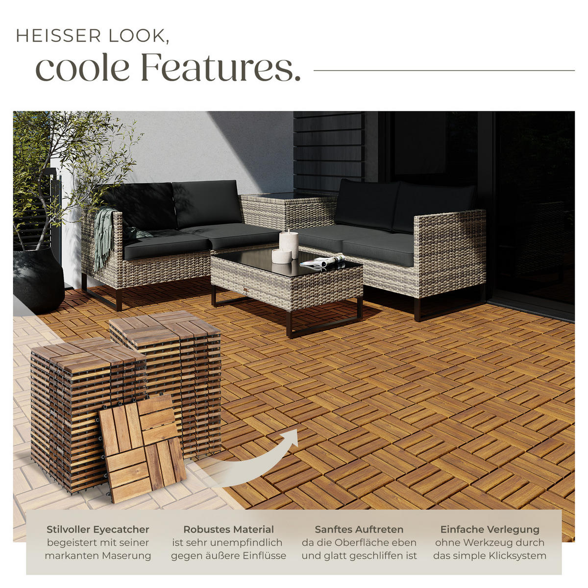 TERRASSENFLIESEN Tabula,Maße je Fliese 31 x 31 x 2,2 cm,braun - Braun, Holz (31/31/2.2cm) - tectake
