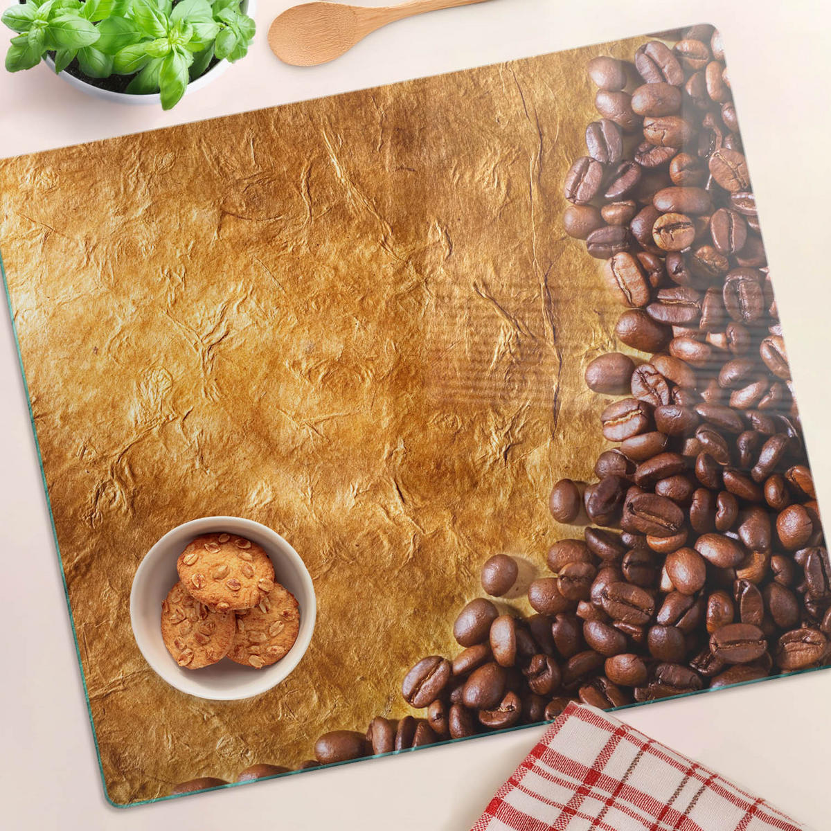 GLASPLATTE 60x52 cm Kaffeebohnen - Braun, Glas (60/0.4/52cm) - TULUP