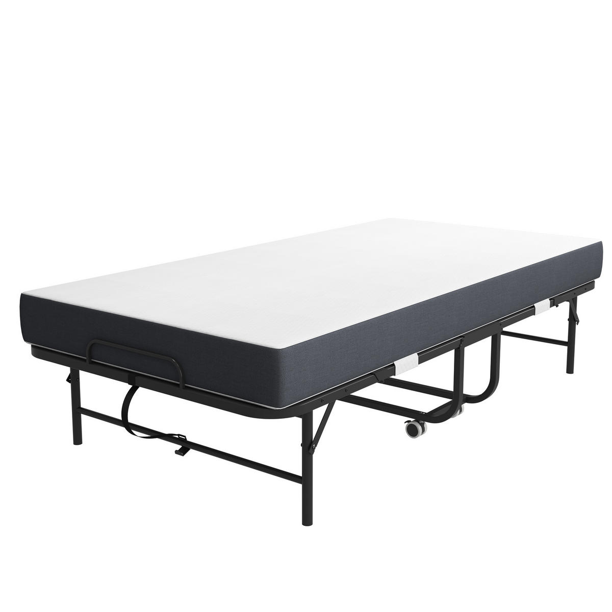 GÄSTEBETT klappbar 90x190 cm Metall Schwarz mit Memory-Foam-Matratze - Schwarz, Metall (90/190cm) - Meubliv