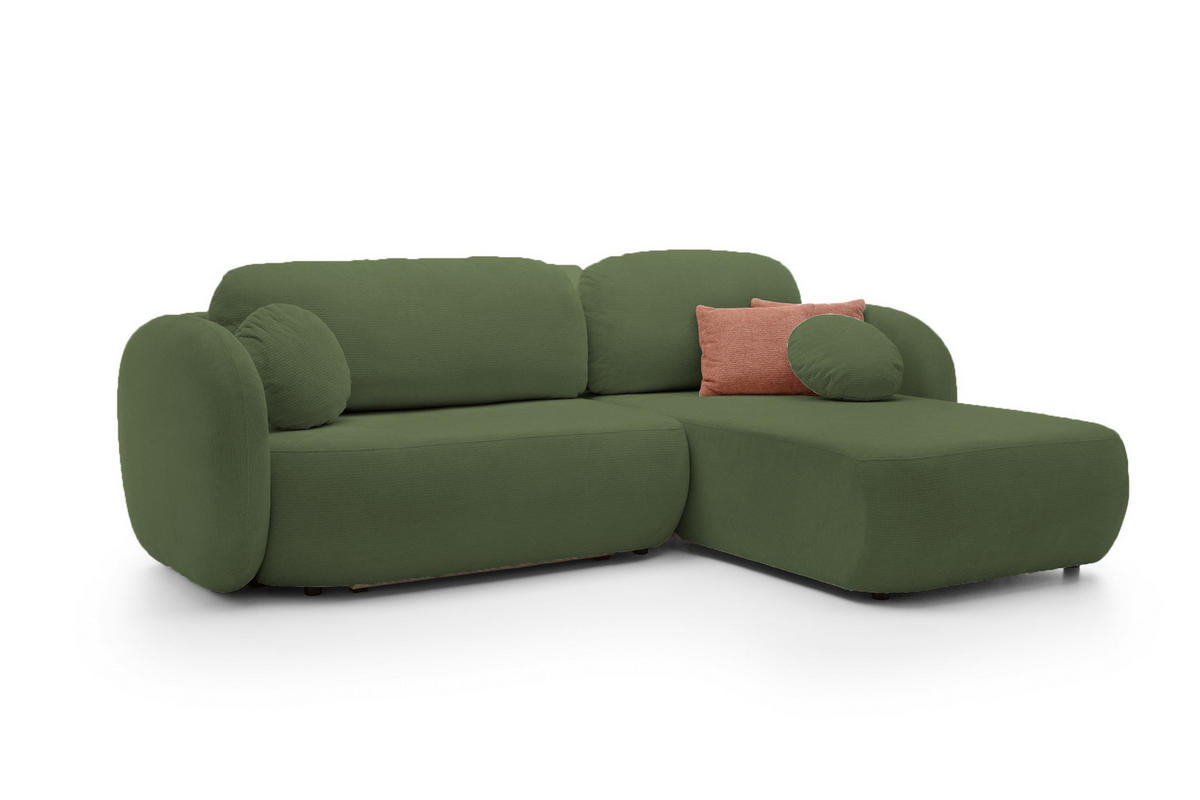 ECKSOFA OLIO L-Form Schlaffunktion mit Bettkasten, lose Rückenkissen, freistehend, RECHTS 248x174 cm Green - Grün, Holz/Textil (248/174cm) - DomoHome