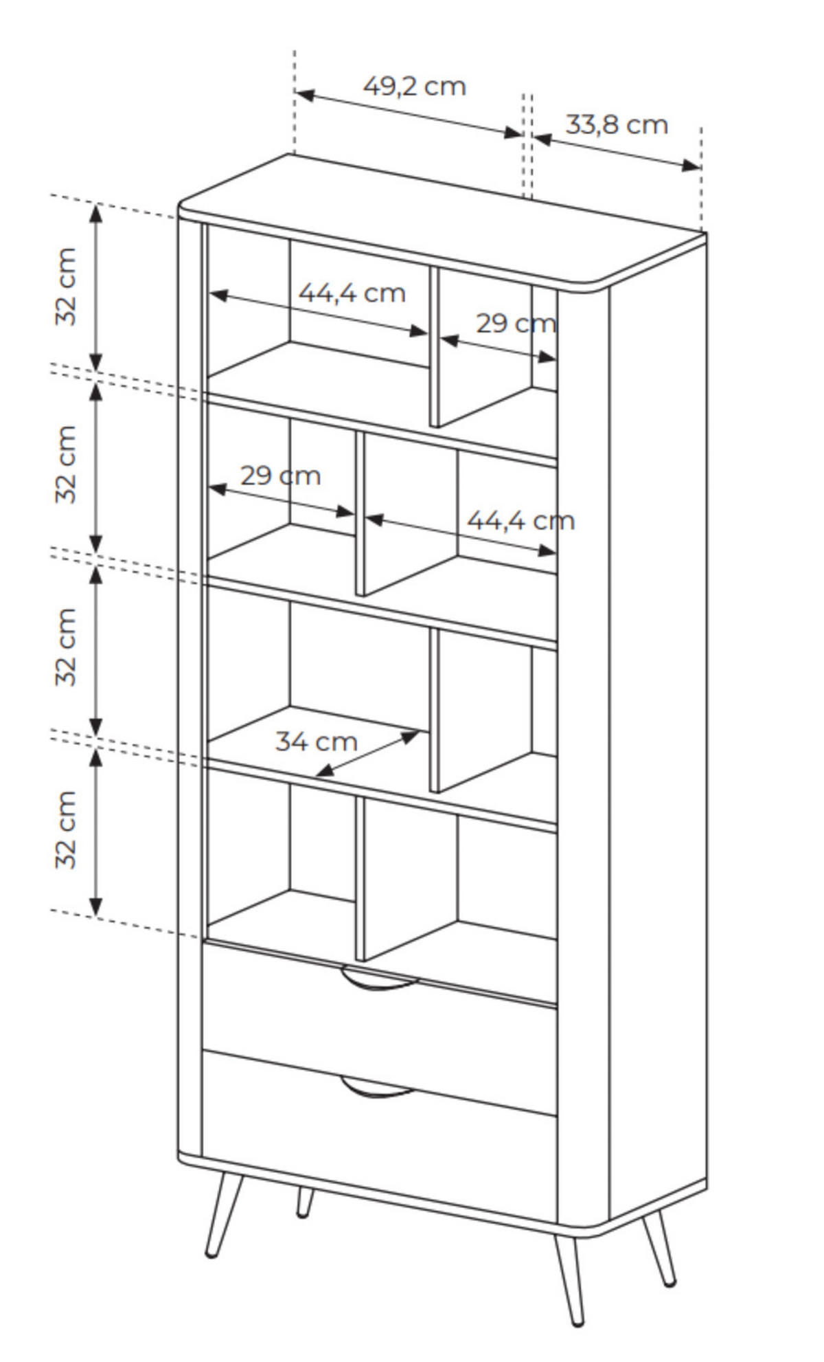 STANDREGAL Terzo 2S Eiche Dunin mit Schubladen - Schwarz Metallfüße - Eichefarben/Schwarz, Holz/Holzwerkstoff (88/194/38cm) - Ravio