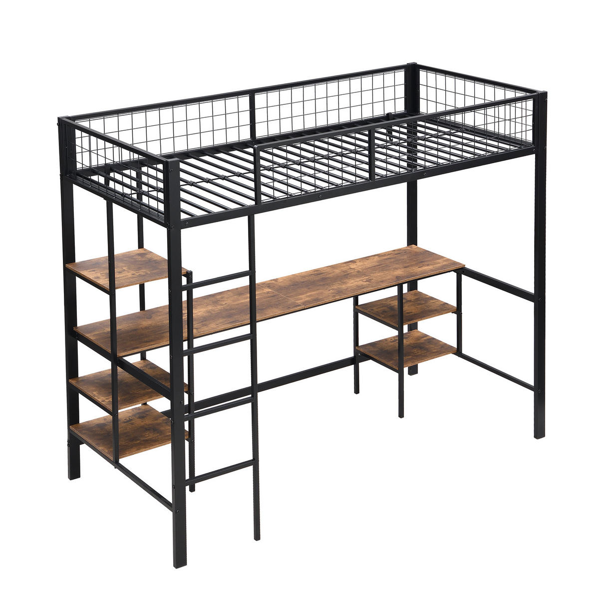 HOCHBETT 90/200 cm aus Metall mit Schreibtisch und Regal - Schwarz, Metall (90/200cm) - BEAOK