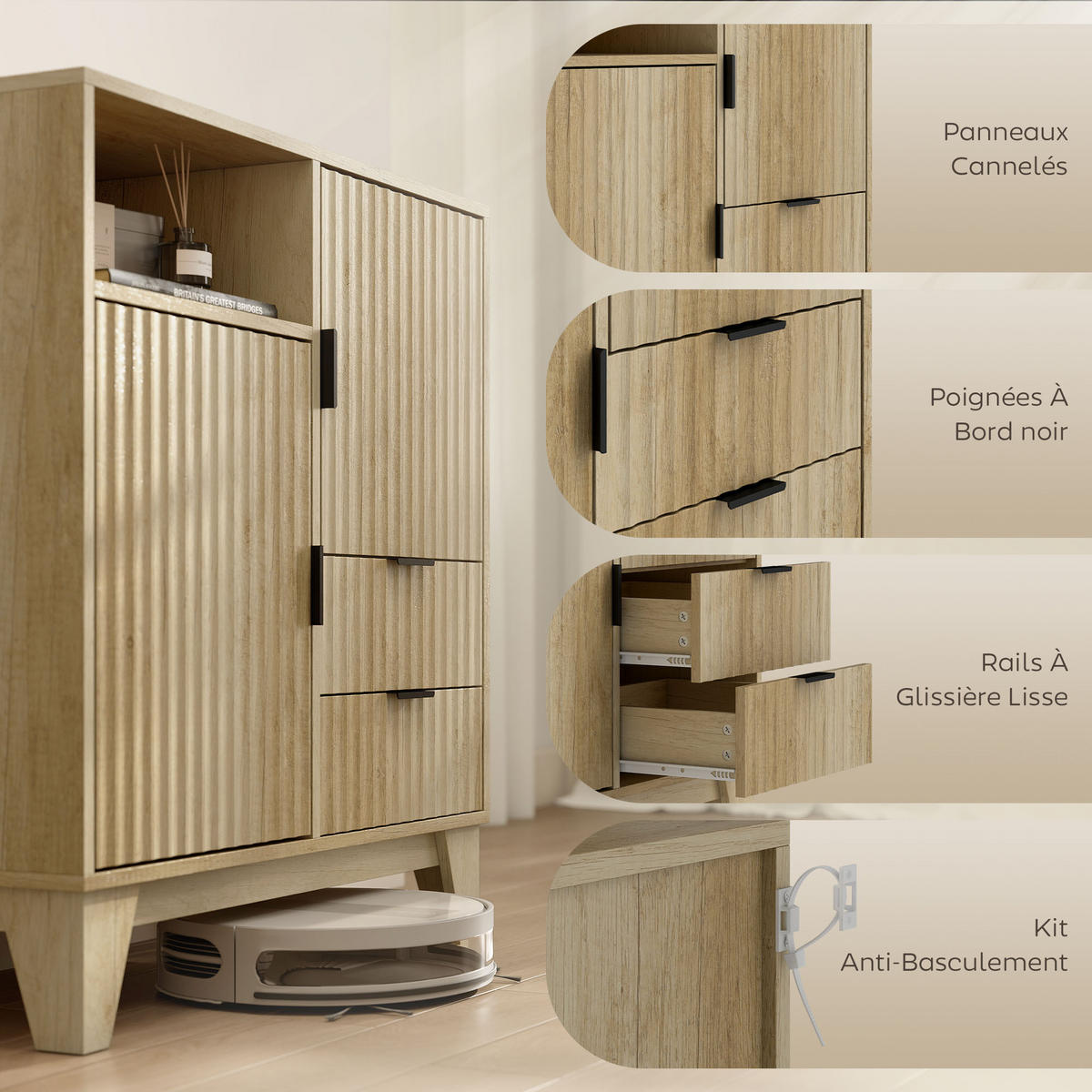 SIDEBOARD Naturfarben, 2 Türen, 2 Schubladen, 80/40/90 cm - Naturfarben, Holz (80/90/40cm) - PANGIVO