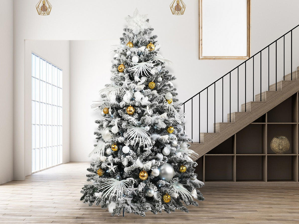 LAALU WEIHNACHTSBAUM geschmückt künstlich mit 222 Stk Kugeln POLAR GOLD 300 cm mit Metallständer - Silberfarben/Goldfarben, Kunststoff (300cm) - LAALU