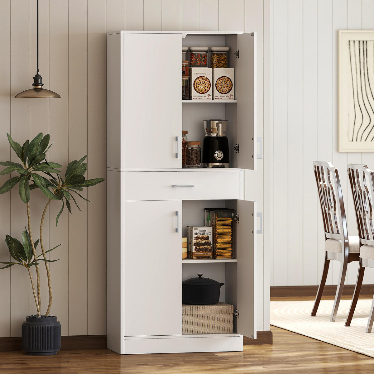 HIGHBOARD DE-11060 4 Türen & Schublade mit verstellbaren Böden Weiß - Weiß, Holzwerkstoff (34/180/70.8cm) - ComfortXL
