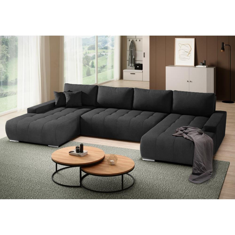 WOHNLANDSCHAFT Draco U schwarz - Chromfarben/Schwarz, Textil/Metall (350/85/185cm) - Beautysofa