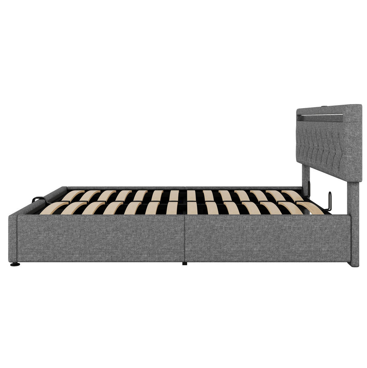 POLSTERBETT aus Leinen 160x200 cm in Grau mit LED-Beleuchtung & USB-C - Grau, Textil (160/200cm) - Modfu