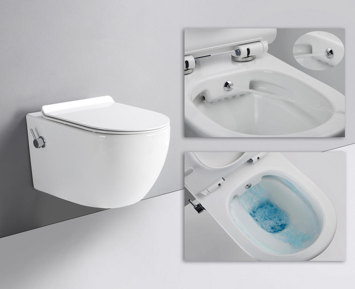 DUSCH-WC TAHARET Weiß spülrandlos inkl. Armatur und SoftClose-Sitz - Weiß, Keramik (36/40/52cm) - Glasdeals