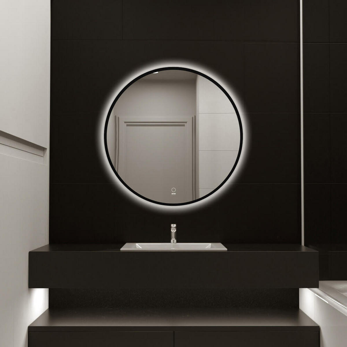 LED-SPIEGEL DUBI - 80 cm - Schwarz, Glas (80/80/1cm) - Home Deluxe