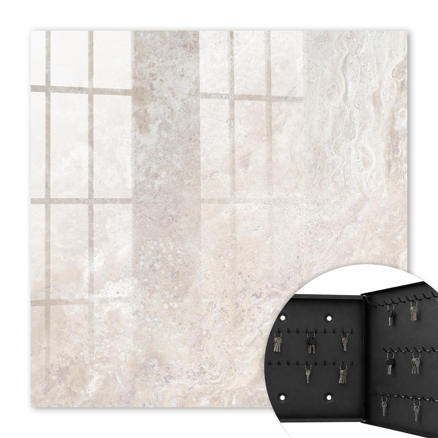 SCHLÜSSELBOX Schwarz 30x30 cm- Türöffnung nach rechts - Beige Abstraktionen - Beige, Metall (30/30/5cm) - TULUP