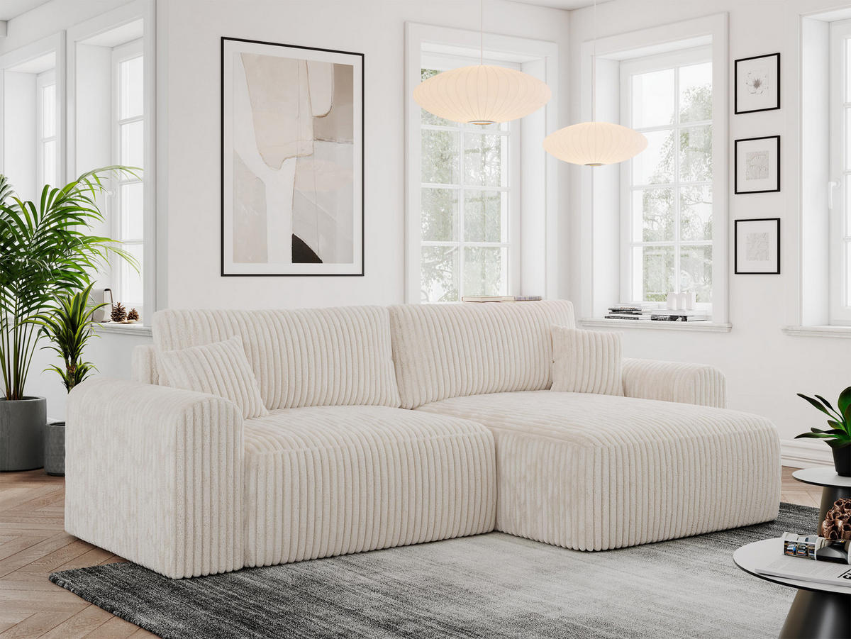 ECKSOFA NELSON Beige Cord - Beige/Schwarz, Kunststoff/Textil (274/152cm) - MKS