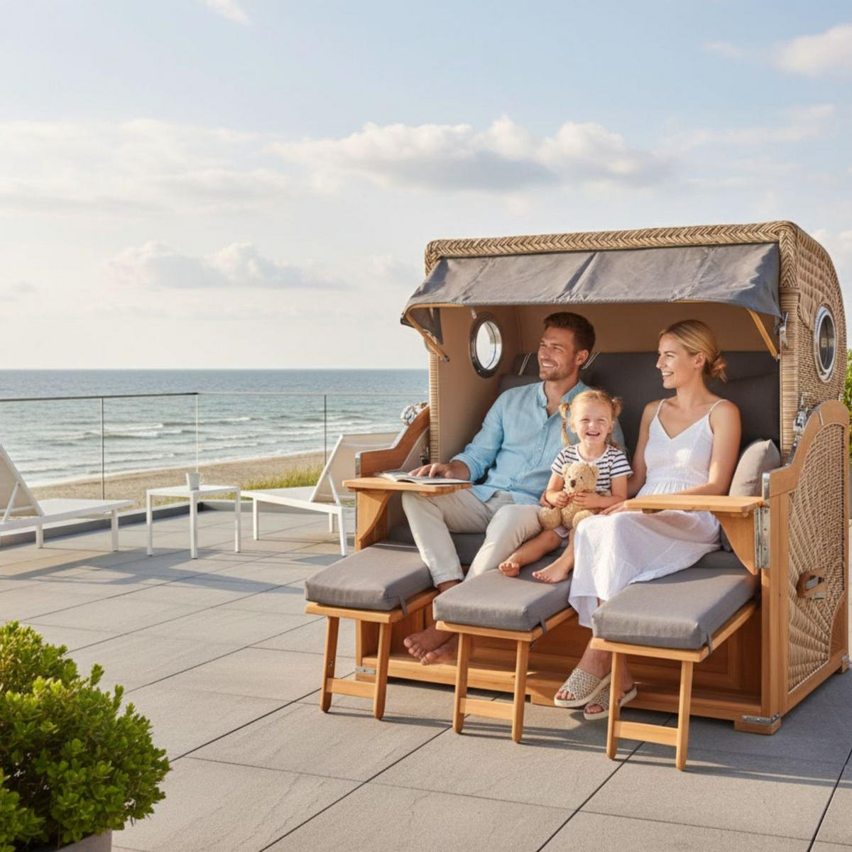 STRANDKORB XXL Baltikum mit Bullaugen - Braun/Grau, Metall (170/170/95cm) - Mr. Deko