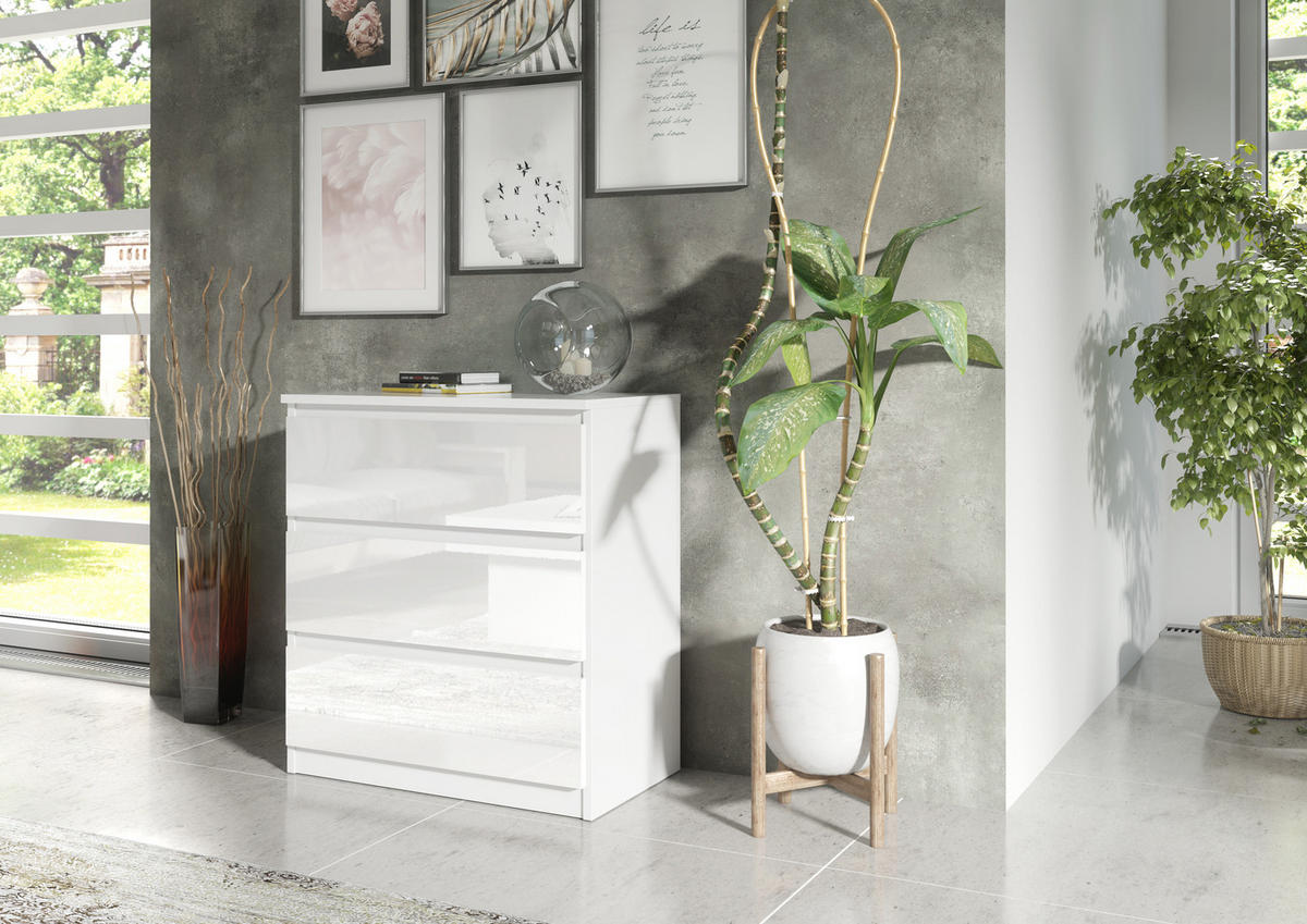 KOMMODE NUDO 70/78,5/39cm mit 3 Schubladen Türen Weiß - Weiß Hochglanz/Weiß, Holzwerkstoff (70/78.5/39cm) - MASSENO