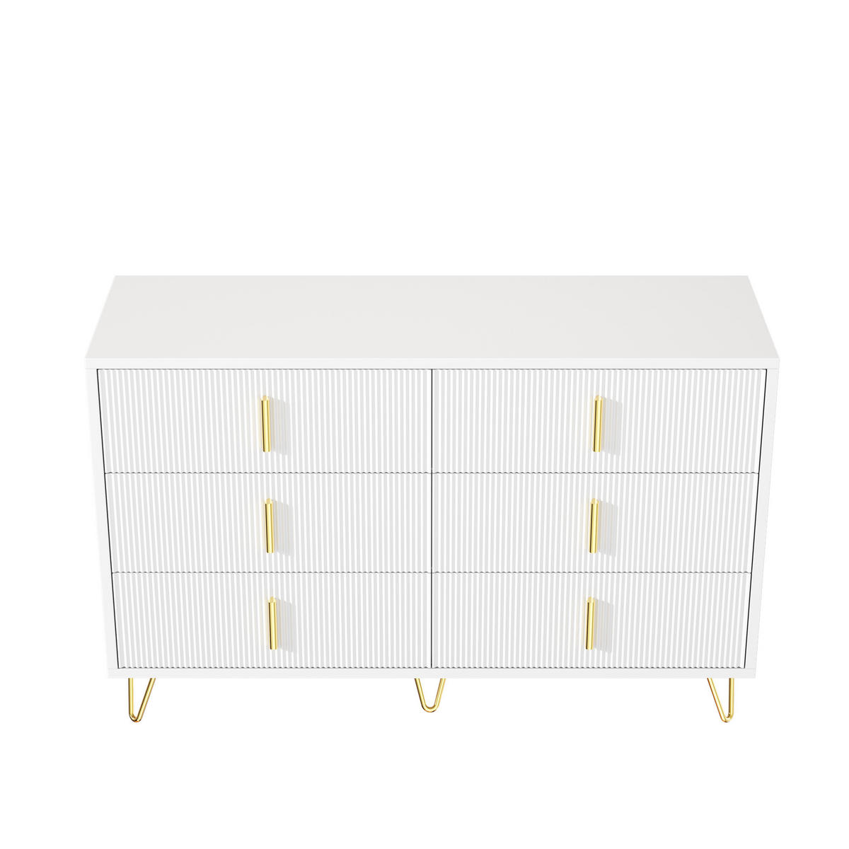 SIDEBOARD mit 6 Schubladen Wellenfront Stauraum Gold 120/77/40 cm - Goldfarben/Weiß, Holzwerkstoff/Metall (120/77/40cm) - EVRYAE