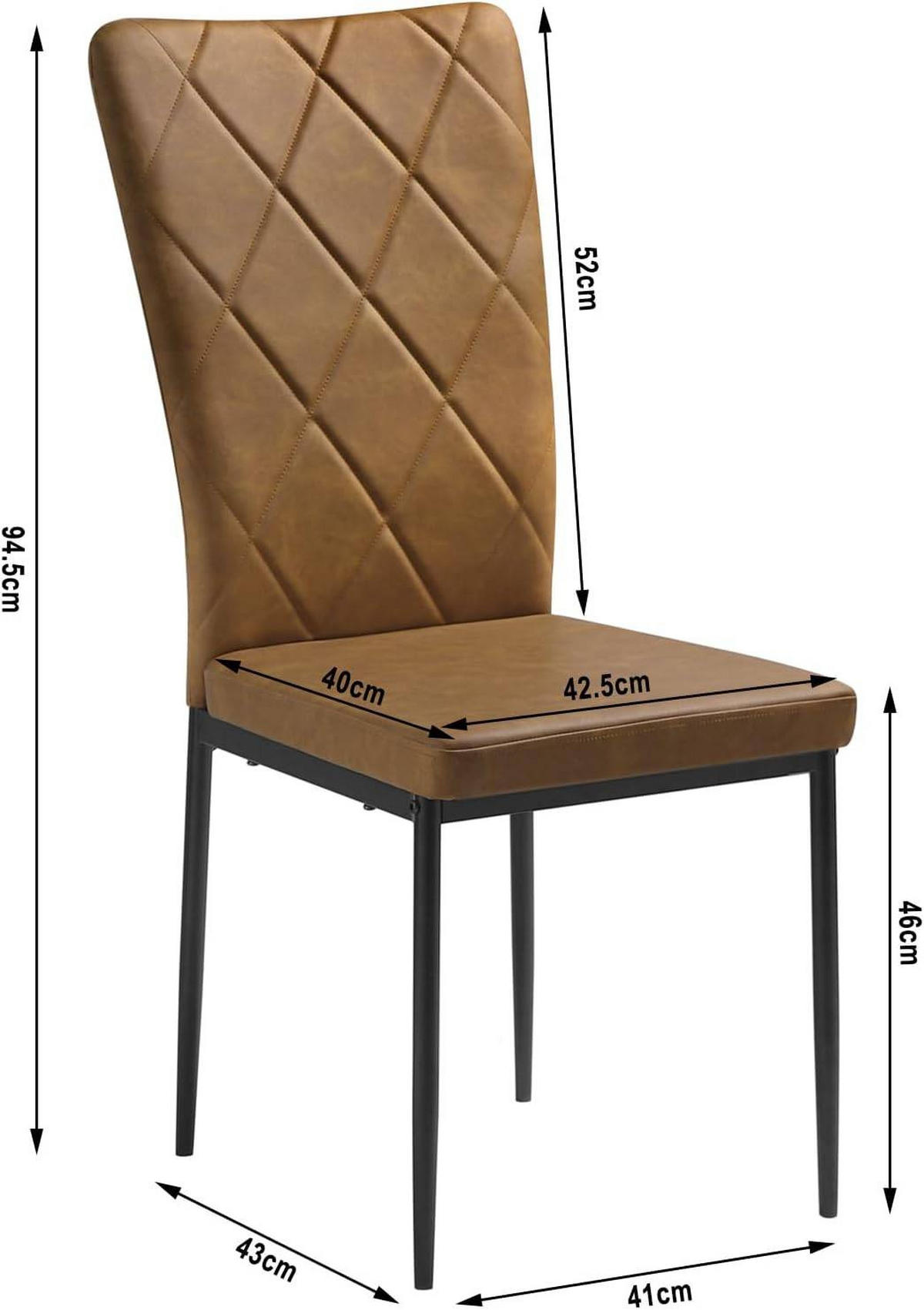 ESSZIMMERSTUHL 4er Set, Kunstleder, Braun - Schwarz/Braun, Kunststoff/Metall (42.5/94.5/59cm) - Woltu