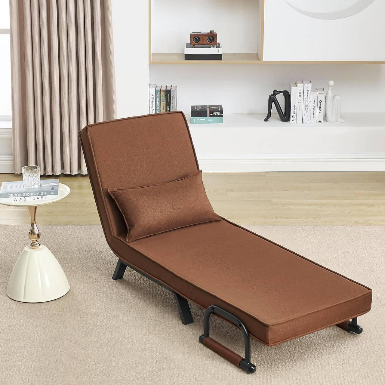 SCHLAFSESSEL 3 in 1, mit Verstellbarer Rückenlehne, Leinen Braun - Schwarz/Braun, Textil/Metall (65/78/75cm) - Woltu