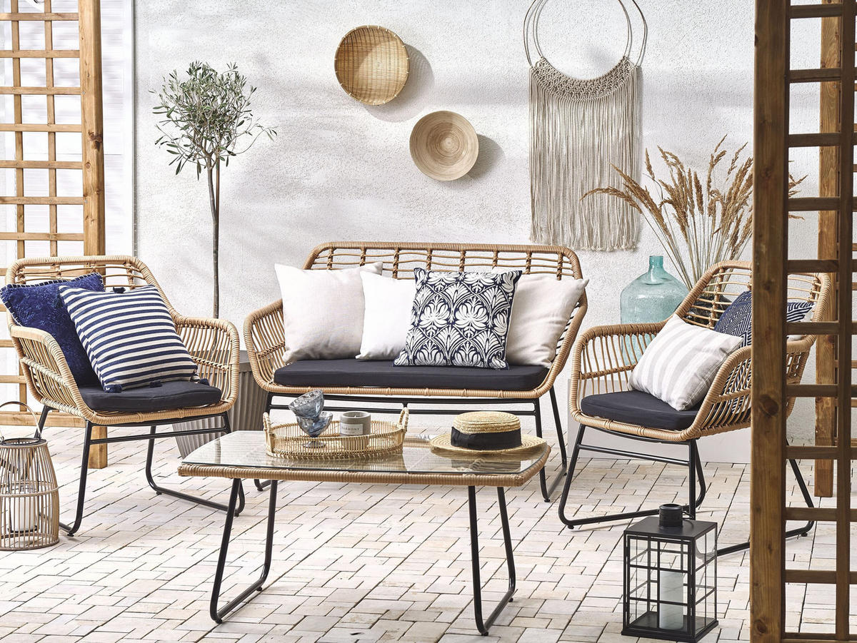 LOUNGE-SET 4-sitzer Rattan Beige Minori - Beige, Kunststoff - Beliani