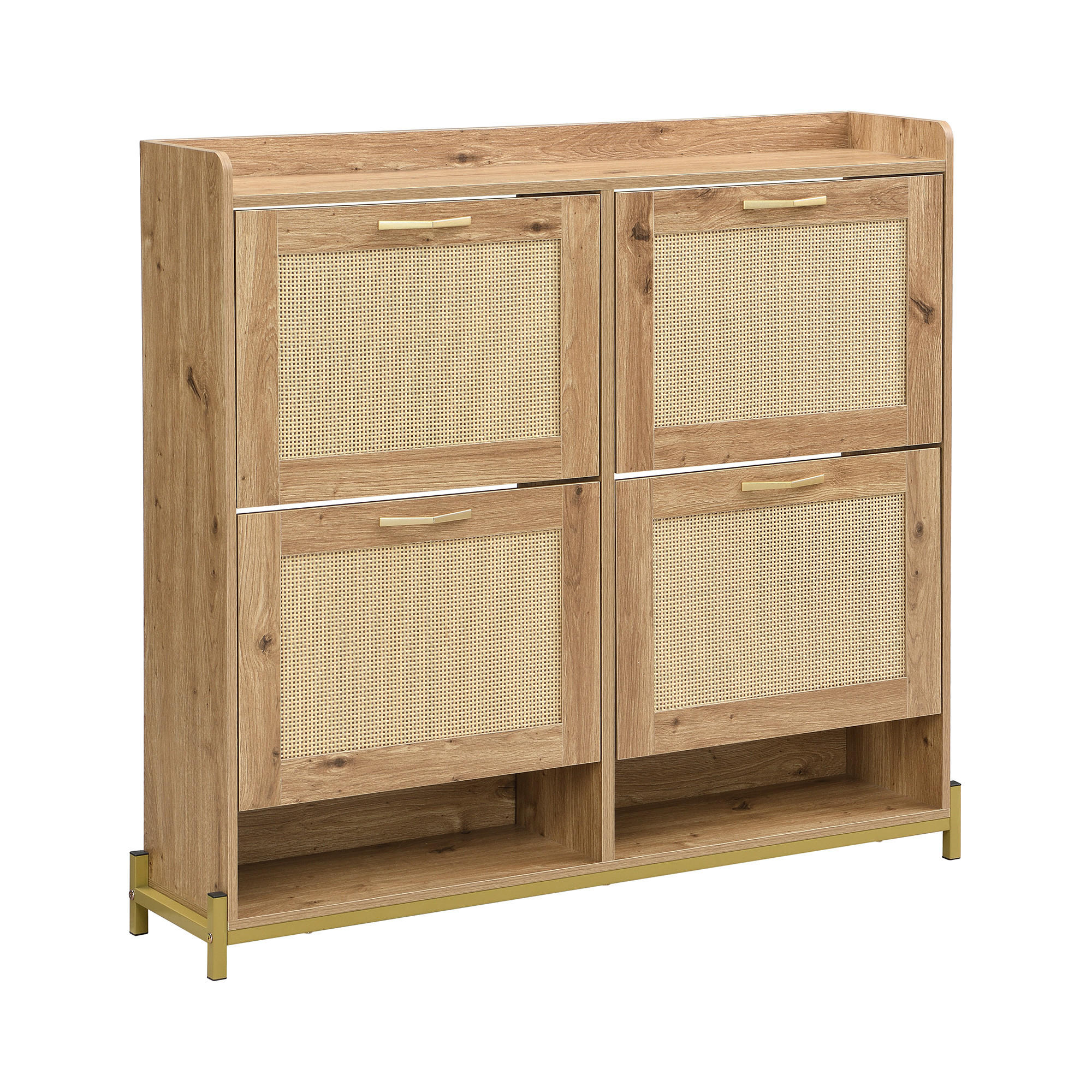 SCHUHKIPPER DE-37644 108,5/24/100 cm mit Rattan-Türen Holzfarbe - Naturfarben, Holzwerkstoff (108.5/100/24cm) - ComfortXL