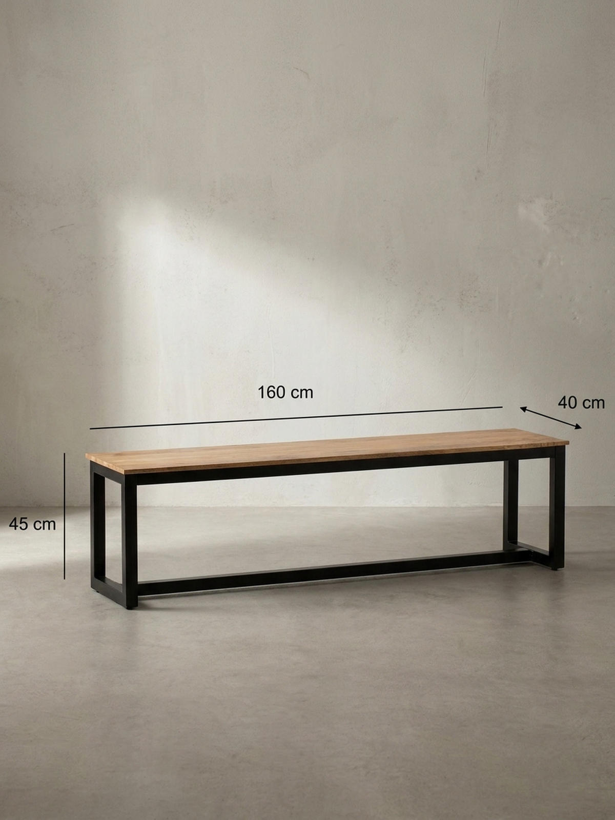 ESSZIMMERBANK Massivholz Metall Loft-Stil ohne Lehne, Akazie 160x40x45 cm - Schwarz/Braun, Holz/Metall (160/45/40cm) - KADIMA DESIGN