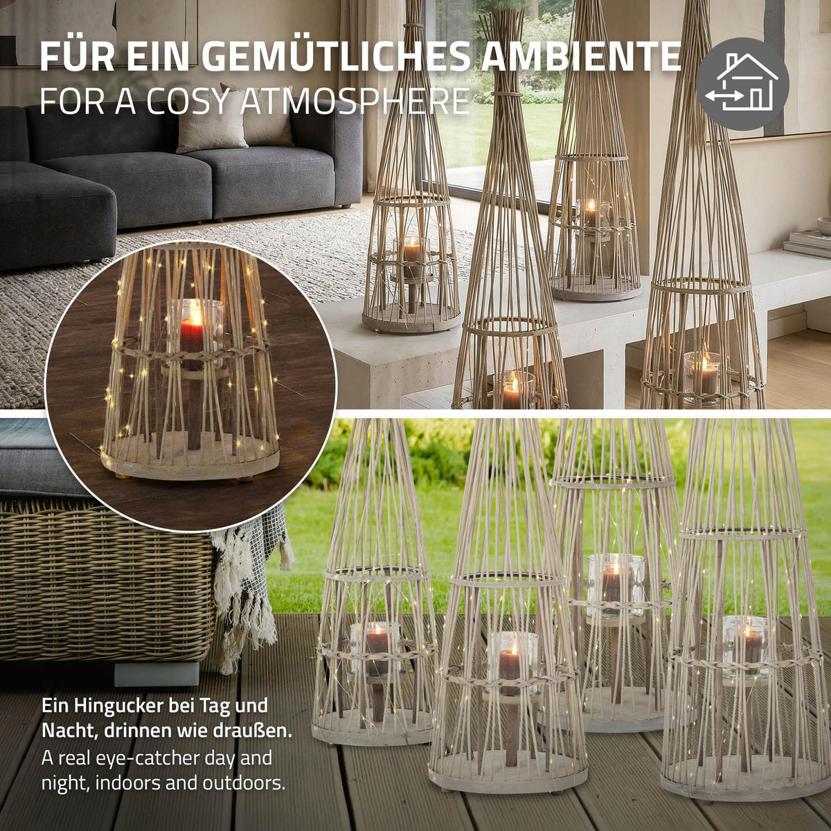 BAMBUSOVÁ LAMPION V: 110 cm, dřevěná barva, styl boho - přírodní, dřevo (31/110/31cm) - ECD-Germany