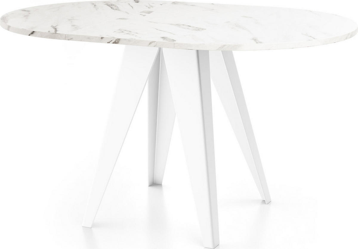 JEDÁLENSKÝ STÔL Griffin Okrúhly Rozkladací s Bielami Kovovými Nohami, Mramor Biela 100-140/100/76 cm - biela/écru, kov/kompozitné drevo (100/140/76cm) - WFL GROUP