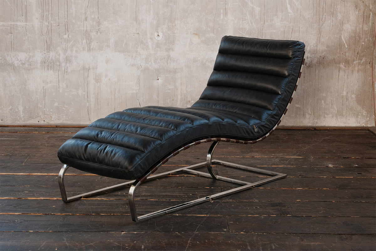 RELAXLIEGE SIRY Schwarz Leder - Silberfarben/Schwarz, Leder/Metall (61/88/150cm) - KAWOLA