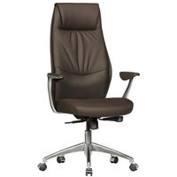 BÜROSTUHL Echtleder mit Synchronmechanik, Kopfstütze und hoher Rückenlehne, Braun 67x58x125 cm - Silberfarben/Braun, Leder/Metall (67/125/58cm) - KADIMA DESIGN