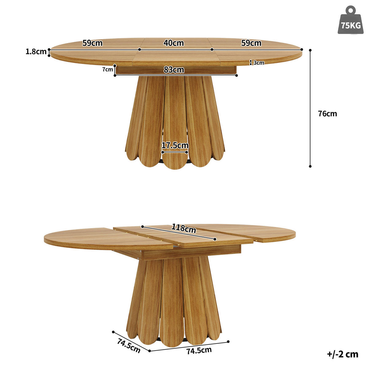 ESSTISCH 118/158/118/76,8 cm in Braun ausziehbar mit Holzoptik - Braun, Holzwerkstoff (118/118/76cm) - Flora Grace