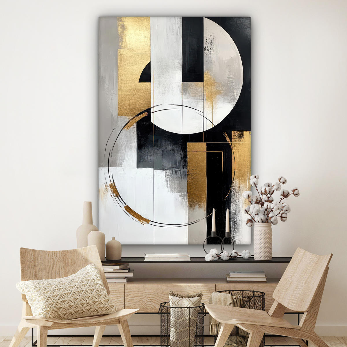 OBRAZ NA PLÁTNĚ Abstraktní - Zlato - Stříbro - Tvary - Estetika 90x140 cm - různobarevná, textil (90/140cm) - MuchoWow