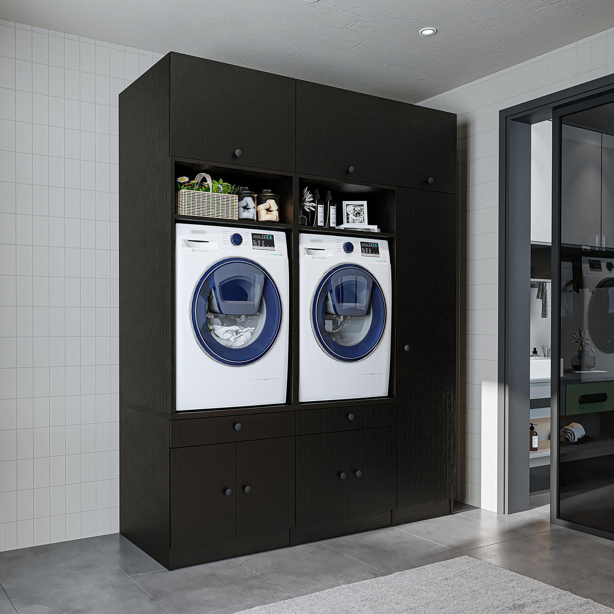 WASCHMASCHINENSCHRANK Serie 1 179cm Breit, 230cm Hoch - Schwarz, Holzwerkstoff (179/230/67cm)