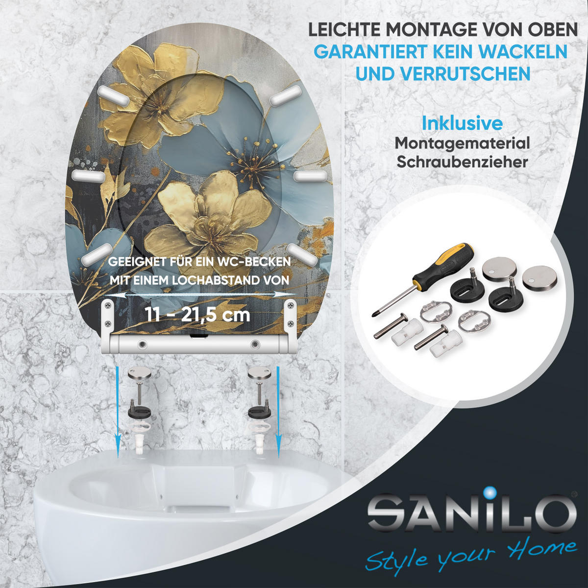 WC-SITZ mit Absenkautomatik & Top Fix Tronela - Blau, Holzwerkstoff (37.7/5/48cm) - Sanilo