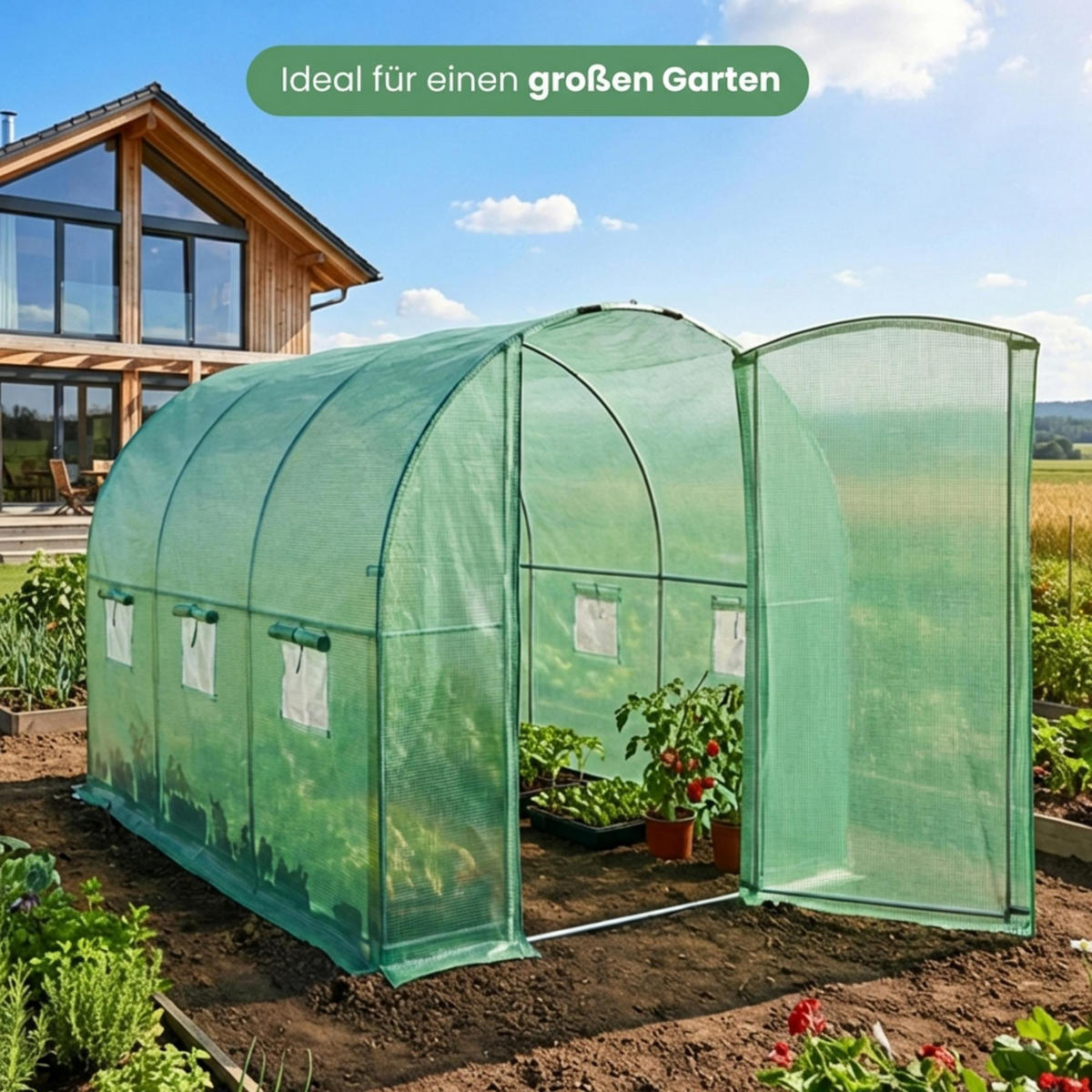 TUNNELGEWÄCHSHAUS mit Metalltür, Grün, 200x300x200 cm - Grün, Metall (200/200/300cm) - Akord