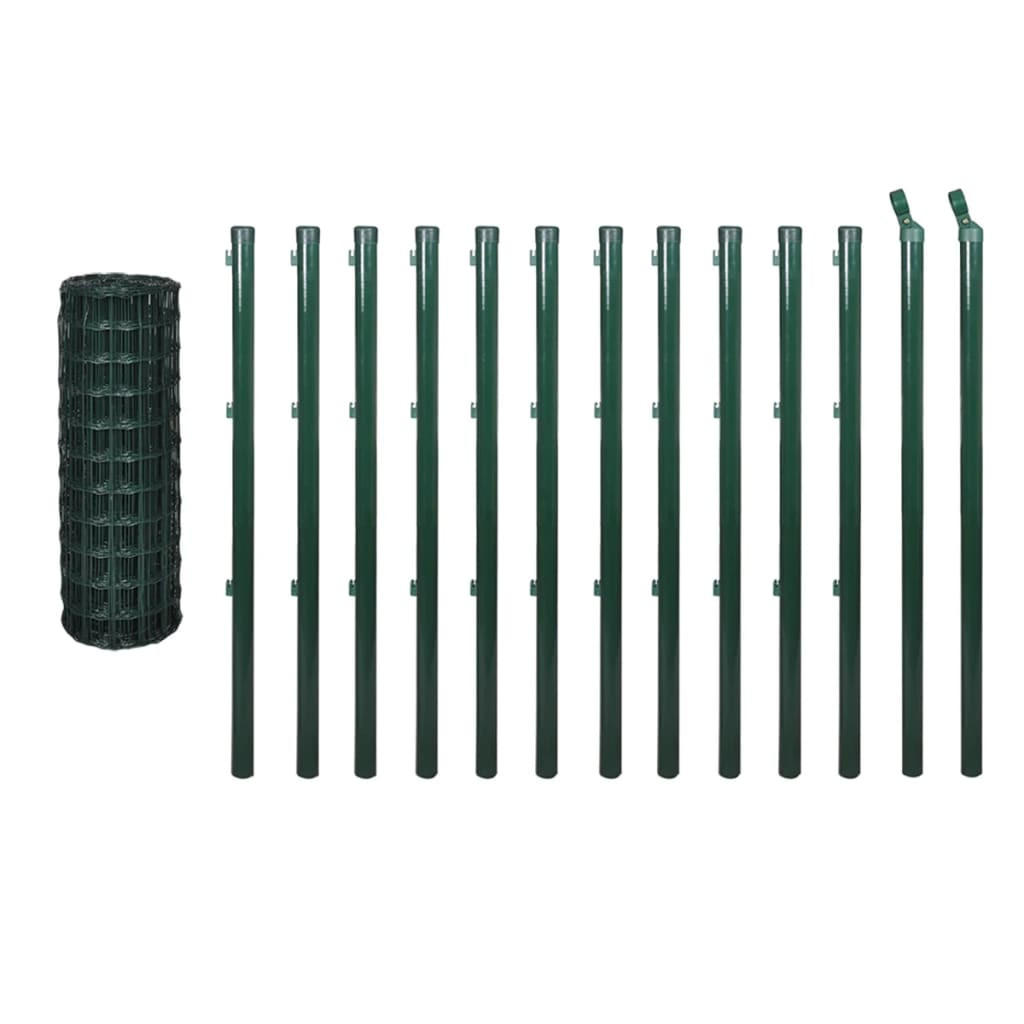 GARTENZAUN, Eurozaun mit Pfosten Stahl, 25/1 m, aus Stahl und PVC, Grün - Grün, Metall (2500/100cm) - vidaXL
