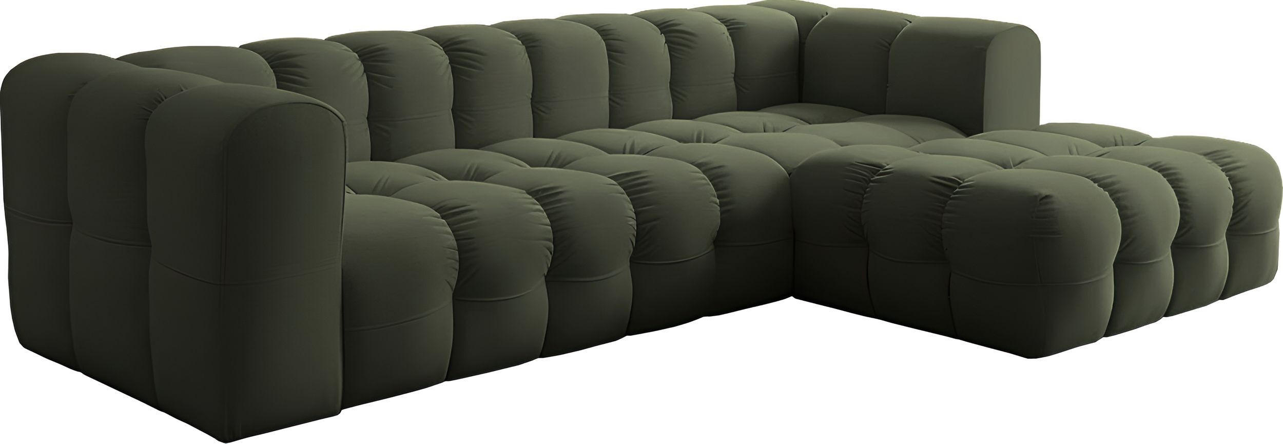 ECKSOFA Mochi L-Form 5-Sitzer Rechts, Samt, Dunkelgrün 290/75/193 cm - Dunkelgrün/Schwarz, Kunststoff/Textil (290/193cm) - WFL GROUP