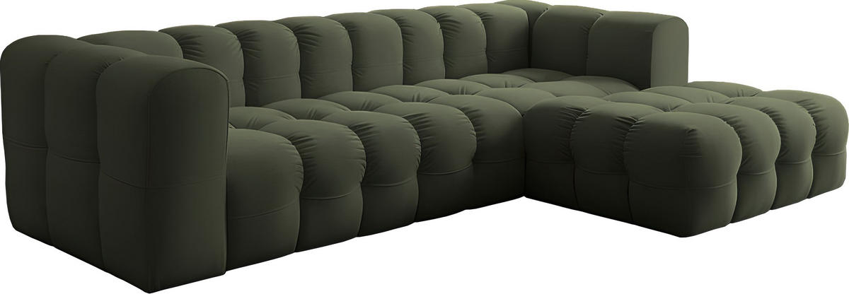 ECKSOFA Mochi L-Form 5-Sitzer Rechts, Samt, Dunkelgrün 290/75/193 cm - Dunkelgrün/Schwarz, Kunststoff/Textil (290/193cm) - WFL GROUP